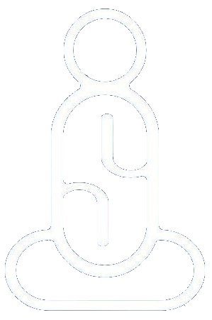 Abstract digital icon of a person in white lines on a transparent background.